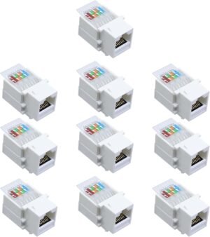 Antrader RJ45/Cat6/Cat5e Tool-Less Keystone Jack Connector Adapter, Keystone Module Connector, for Internet Network Ethernet LAN Cable, with Color Coded Wiring Schema Snap in Stand, 10-Pack