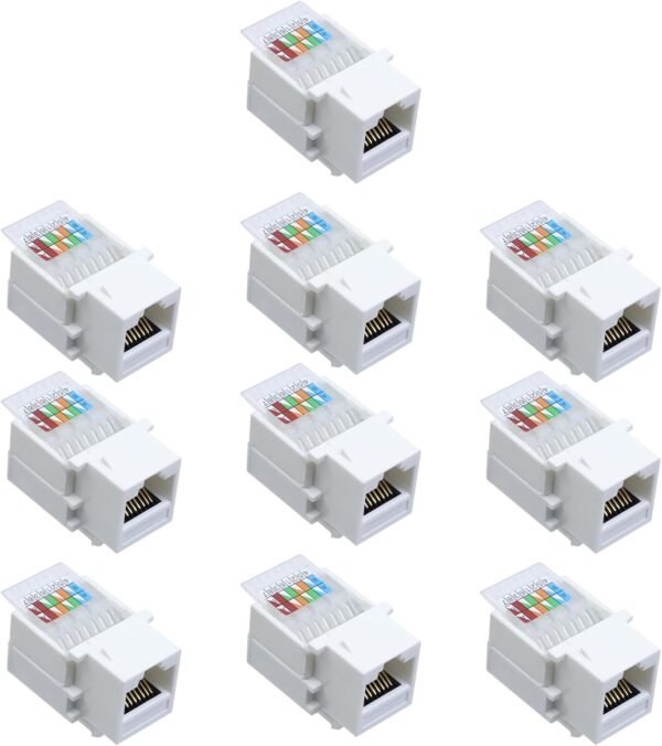 Antrader RJ45/Cat6/Cat5e Tool-Less Keystone Jack Connector Adapter, Keystone Module Connector, for Internet Network Ethernet LAN Cable, with Color Coded Wiring Schema Snap in Stand, 10-Pack