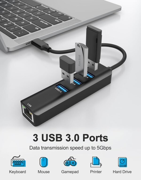 61ksRjoH2wL._AC_SL1500_.jpg USB C to Ethernet Adapter, ABLEWE 4-in-1 RJ45 to USB-C/Thunderbolt 3 to Gigabit Ethernet LAN Network Adapter for MacBook Pro/Air 2021/2020/2019, iPad Pro 2021, Chromebook, XPS, Surface 3/2/Go-Black