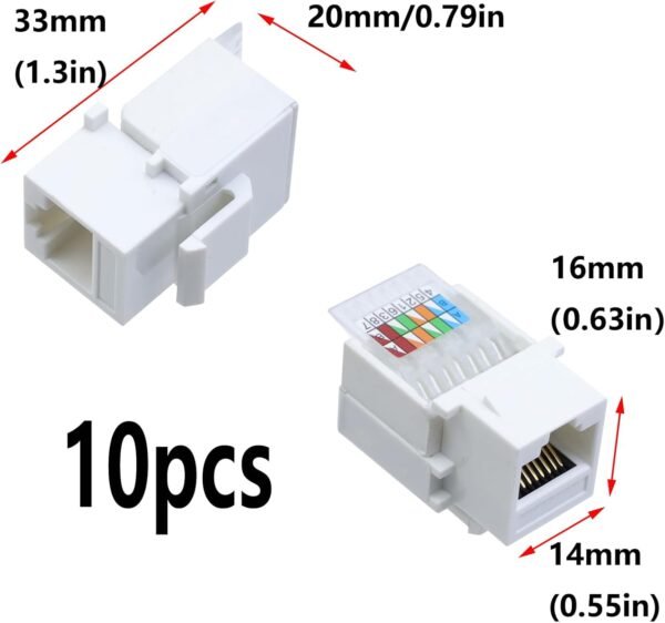 Antrader RJ45/Cat6/Cat5e Tool-Less Keystone Jack Connector Adapter, Keystone Module Connector, for Internet Network Ethernet LAN Cable, with Color Coded Wiring Schema Snap in Stand, 10-Pack
