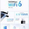 61pdeqMQQDL._AC_SL1500_.jpg USB WiFi Adapter for PC Desktop - WiFi 6 AX1800Mbps 5GHz 2.4GHz USB 3.0 Wireless Wi-Fi Network Adapter for Desktop Computer Laptop with High Gain Wi-Fi Antenna Supports Win11/10