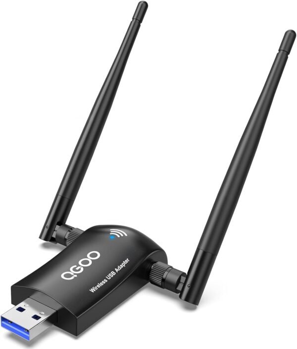 Wireless WiFi Adapter for Desktop PC - QGOO AC1300Mbps USB Wireless WiFi Adapter for Desktop PC - QGOO AC1300Mbps USB 3.0 Network Dongle with 5dBi High Gain Dual Antennas, 2.4GHz/5GHz Dual Band for Laptop Computer Compatible Windows11/10/8