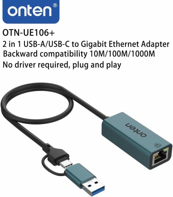61yVcu5EczL._AC_SL1500_.jpg USB-A and USB-C to Ethernet Adapter,Driver Free RJ45 to USB C or USB A, Gigabit Ethernet LAN Network Adapter for Windows,Mac OS, iOS and More