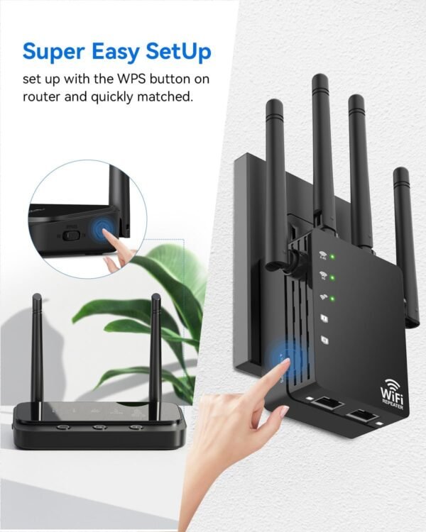 WiFi Extender Signal Booster for Home, WiFi Extender, Long Range up to 12880 Sq Ft and 105 Devices, Internet Extender WiFi Booster, WiFi Repeater with Ethernet Port, Signal Booster(Black)