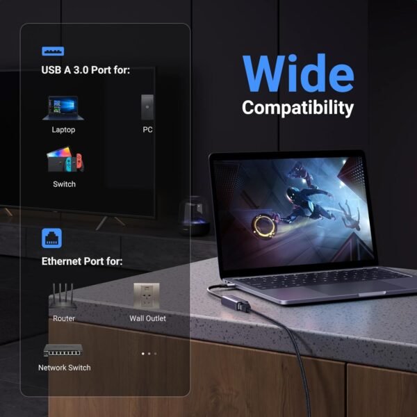 712Hfe-fGqL._AC_SL1500_.jpg UGREEN USB to Ethernet Adapter, Plug and Play Ethernet Adapter, Aluminium Shell, 1Gbps Gigabit RJ45 to USB 3.0 Network Dongle, Compatible with Nintendo Switch, Laptop, MacBook, Surface Pro, Windows