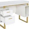 Techni Mobili Storage Drawers and Cabinet 51.25” W-Modern Office Large Floating Desktop Surface Desk, 23.6" D x 51.2" W x 29.8" H, White/Gold