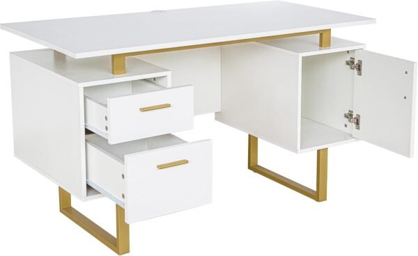 Techni Mobili Storage Drawers and Cabinet 51.25” W-Modern Office Large Floating Desktop Surface Desk, 23.6" D x 51.2" W x 29.8" H, White/Gold