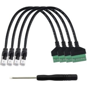 4 Packs 1ft RJ45 Male to 8 Pin Screw Terminal Connector, RJ45 Screw Terminal for Cat 5/5e/6 Ethernet Extender CCTV Digital DVR Network Adapter (Male)