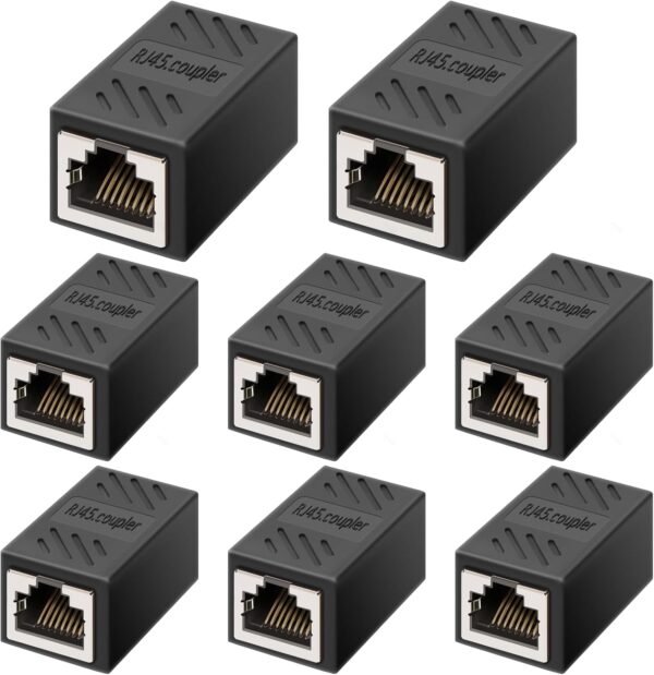 RJ45 Ethernet Coupler, RJ45 Coupler, in Line Coupler for Cat7/Cat6/Cat5e/Cat5 RJ45 Ethernet Coupler, RJ45 Coupler, in Line Coupler for Cat7/Cat6/Cat5e/Cat5 Ethernet Cable Extender Adapter for Network Cabling Female to Female (8Pack Black)