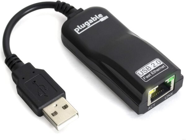 Plugable USB 2.0 to Ethernet Fast 10/100 LAN Wired Network Adapter - Driverless and Compatible with Chromebook, Windows, Linux
