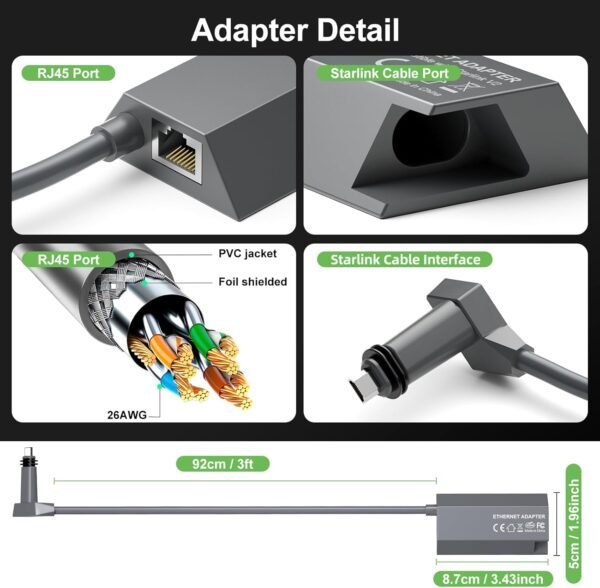 71AAQI-yPGL._AC_SL1500_.jpg Starlink Ethernet Adapter V2 Gen2,for Starlink Rectangular Satellite Internet Standard Actuated Gen 2 V2 Wired External Network,linkoostar Starlink to RJ45 Gigabit Ethernet Adapter Internet Kit