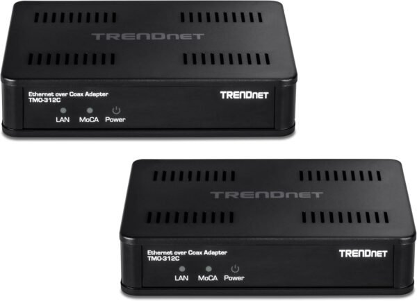 71ACDKmV7LL._AC_SL1500_.jpg TRENDnet Ethernet Over Coax MoCa 2.5 Adapter (2-Pack), TMO-312C2K, Backward Compatible with MoCA 2.0/1.1/1.0, RJ-45 Gigabit LAN Port, Supports Net Throughput up to 1Gbps, Support up to 16 Nodes, Black