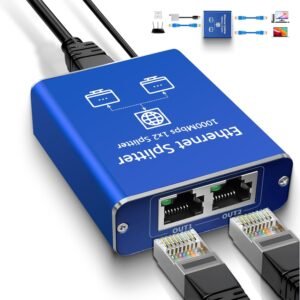 STEAMEMO Gigabit Ethernet Splitter 1 to 2, Network Ethernet Splitter, LAN Splitter with USB Power Cable, RJ45 Splitter 1000Mbps High Speed for Cat5/5e/6/7/8 Cable [2 Devices Networked Simultaneously]