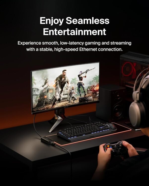 71D7NAFewL._AC_SL1500_.jpg Belkin USB-C to Ethernet Adapter, Gigabit Ethernet Port Compatible w/ USB-C Devices, USB-C to Ethernet Cable for MacBook Pro & Dell XPS 13” Laptops, Ethernet USB-C Hub, Ethernet USB-C Adapter - Black