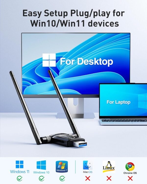 71DSXgPzrgL._AC_SL1500_.jpg USB WiFi Adapter for Desktop PC - 1300Mbps Wi-Fi 5G 2.4G USB 3.0 Wireless Adapter with WiFi Antenna for Win11/10/7 WiFi Dongle for Desktop PC Laptop Internet Network Wi-Fi Card