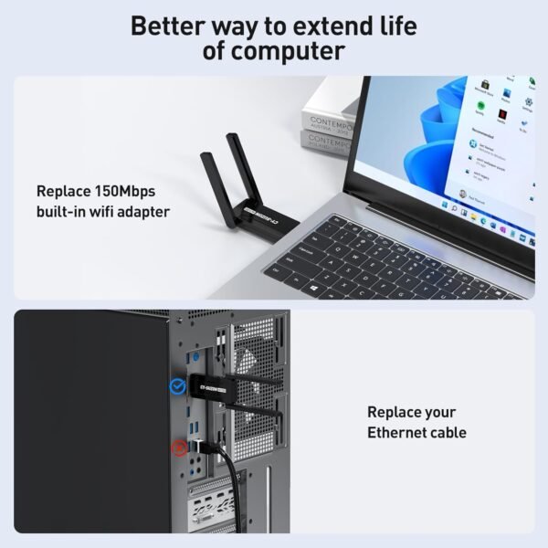 71Deyibt-AL._AC_SL1500_.jpg WiFi Adapter for Desktop PC, AX900 USB WiFi 6 Adapter with 5GHz/2.4GHz Dual Band, Bulit-in Driver for Windows 10/11 (AC1300)