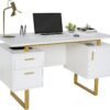 Techni Mobili Storage Drawers and Cabinet 51.25” W-Modern Office Large Floating Desktop Surface Desk, 23.6" D x 51.2" W x 29.8" H, White/Gold