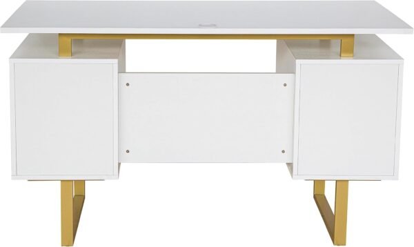 Techni Mobili Storage Drawers and Cabinet 51.25” W-Modern Office Large Floating Desktop Surface Desk, 23.6" D x 51.2" W x 29.8" H, White/Gold