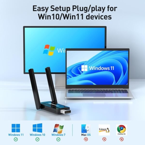 71H2ksFnyCL._AC_SL1500_.jpg WiFi Adapter for Desktop PC, AX900 USB WiFi 6 Adapter with 5GHz/2.4GHz Dual Band, Bulit-in Driver for Windows 10/11 (AC1300)