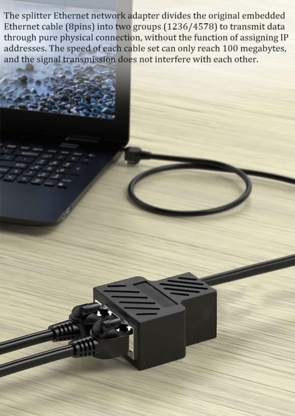 71MZs7bG58L._AC_SL1410_.jpg Ethernet Splitter 1 to 2 RJ45 Network Cable Adapter, Note Only Connect one Network at a Time, Compatible with ADSL/Computers/TVs/Routers (Only Support one Works at one time)