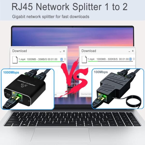 Gigabit Ethernet Splitter 1 to 2 - Network Splitter with USB Power Cable, RJ45 Internet Adapter 1000Mbps High Speed for Cat 5/5e/6/7/8 Cable [2 Devices Networked Simultaneously]