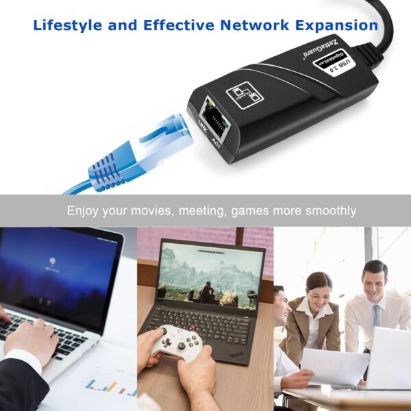 USB Ethernet Adapter USB 3.0 [AX88179] to 10/100/1000 Fast LAN Wired Network (MacBook, Chromebook, Win 10, Compatible for Nintendo Switch,...) for Online Meeting, Games.