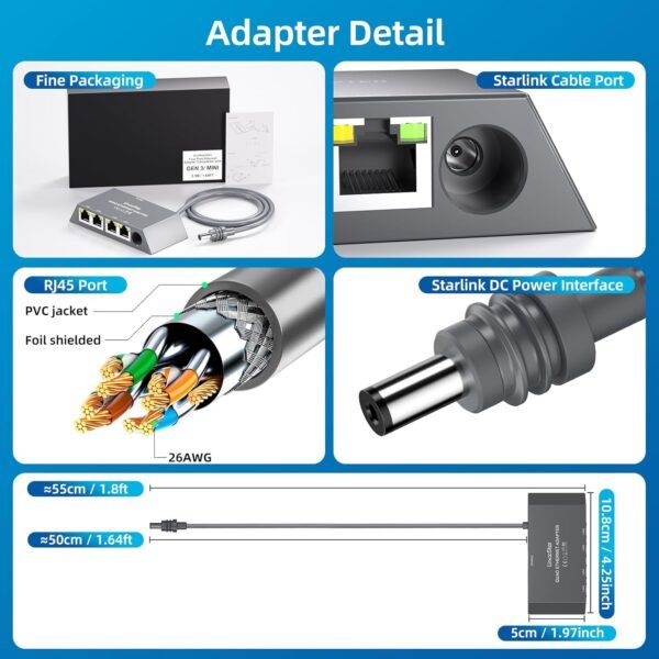 71Ps-JSvN3L._AC_SL1500_.jpg Multi Ports Starlink Mini/Starlink Gen 3 Ethernet Adapter for Wired External Network 4-Ports Starlink Ethernet Adapter Gen 3 for 4 Devices Networked Simultaneously Stable Connection - Up to 1 Gbps