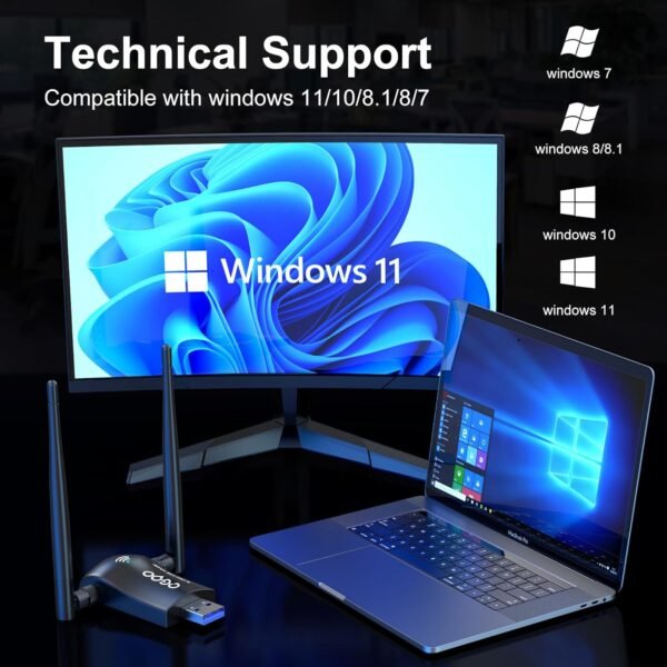 71SPNeKBLL._AC_SL1500_.jpg Wireless WiFi Adapter for Desktop PC - QGOO AC1300Mbps USB 3.0 Network Dongle with 5dBi High Gain Dual Antennas, 2.4GHz/5GHz Dual Band for Laptop Computer Compatible Windows11/10/8