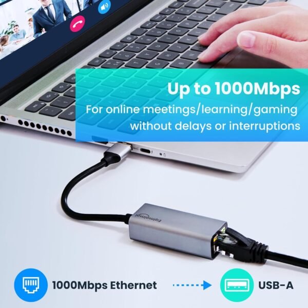 71Sn67yOOSL._AC_SL1500_.jpg USB A to ethernet Adapter,USB 3.0 Gigabit to ethernet Adapter Compatibility 100/1000MBPS,Compatible with Windows, Mac OS, Linux, PC, Laptops, and More
