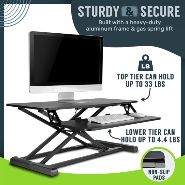TechOrbits Standing Desk Converter - 32 Inch Adjustable Sit to Stand Up Workstation, Particle Board, Dual Monitor Desktop Riser with Keyboard Tray, for Home Office Laptop, Black 32"