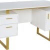 Techni Mobili Storage Drawers and Cabinet 51.25” W-Modern Office Large Floating Desktop Surface Desk, 23.6" D x 51.2" W x 29.8" H, White/Gold