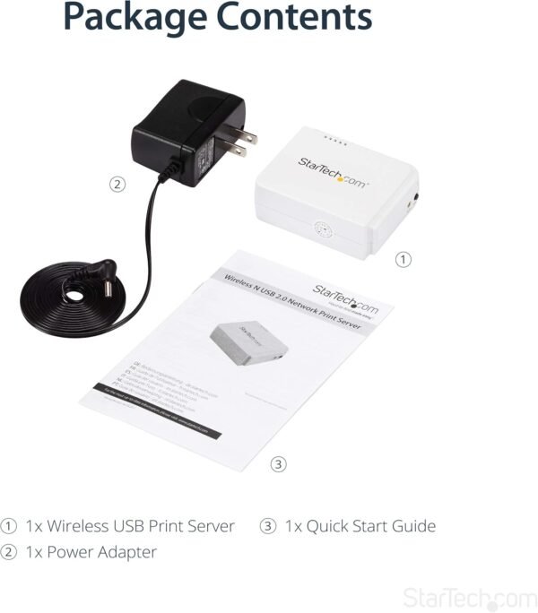 71XnWVoCYuL._AC_SL1500_.jpg StarTech.com StarTech.com 1-Port Wireless N USB 2.0 Network Print Server - 10/100 Mbps Ethernet USB Printer Server Adapter - Windows 10 - 802.11 b/g/n , TAA (PM1115UW)