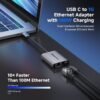 Cable Matters USB C to Ethernet Adapter with 140W Charging, Gigabit Ethernet to USB C Adapter, Compatible with MacBook Pro, Dell XPS, Surface, Up to 480Mbps for Chromecast with Google TV -2020 & Later