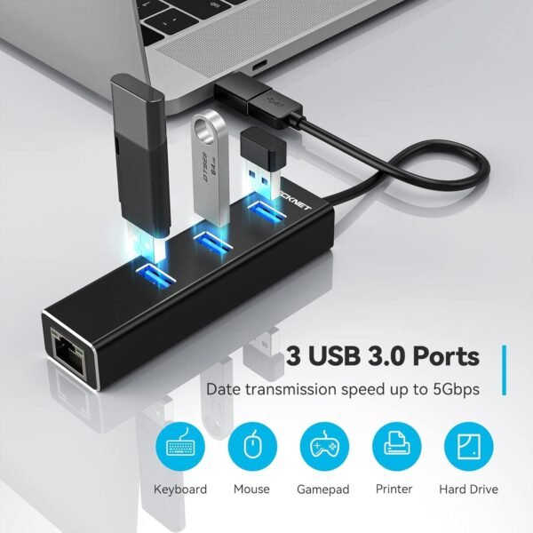 71aUdQhzWLL._AC_SL1500_.jpg TECKNET USB C to Ethernet, Aluminum 3 Port USB 3.0 Hub with RJ45 10/100/1000 Gigabit Ethernet Adapter Converter LAN Wired Network Adapter for Laptop