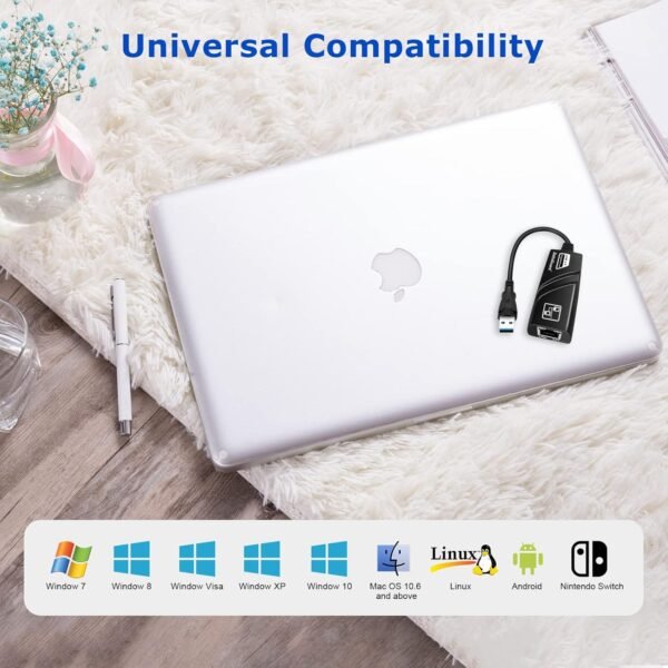 USB Ethernet Adapter USB 3.0 [AX88179] to 10/100/1000 Fast LAN Wired Network (MacBook, Chromebook, Win 10, Compatible for Nintendo Switch,...) for Online Meeting, Games.