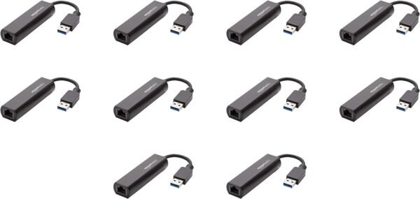 Amazon Basics USB 3.0 to 10/100/1000 Gigabit Ethernet Internet Adapter, Amazon Basics USB 3.0 to 10/100/1000 Gigabit Ethernet Internet Adapter, 10-Pack, Black