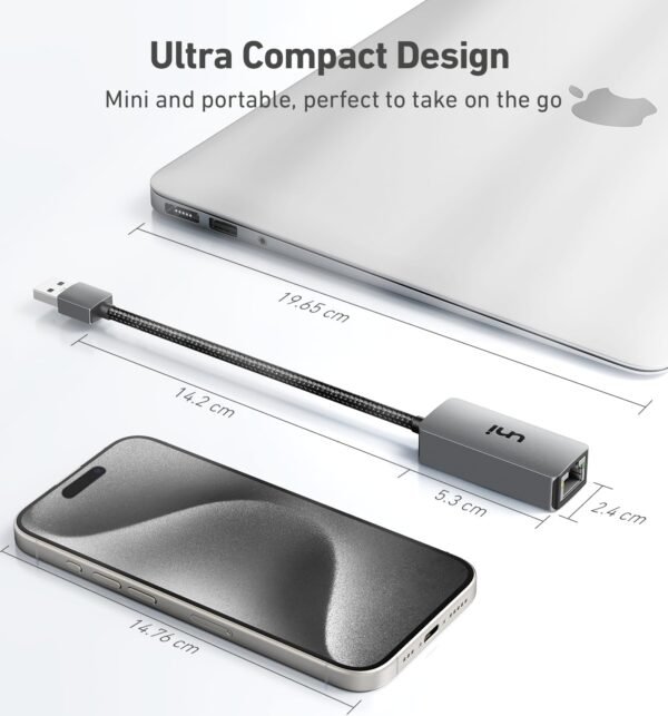 71deve1FO9L._AC_SL1500_.jpg uni USB to Ethernet Adapter, Driver Free USB 3.0 to Gigabit Ethernet LAN Network Adapter, 100/1000 Mbps RJ45 Internet Adapter Compatible with Laptop, MacBook, Surface, PC with Windows, XP, Mac/Linux