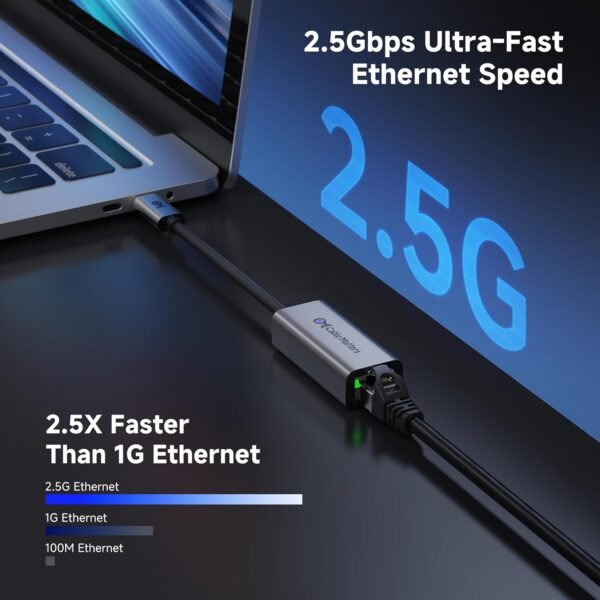 Cable Matters USB C to 2.5Gb Ethernet Adapter, 2.5 Gigabit Network Speed, USB C to Ethernet Adapter Compatible with USB 4, Thunderbolt 4/5, Plug & Play for MacBook, Laptop, and USBC Devices