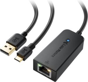 Cable Matters Micro USB to Ethernet Adapter Up to 480Mbps, Fire Stick Ethernet Adapter, Compatible with Fire TV Stick, Chromecast (Gen 1-3, up to Aug 2020), Google Home Mini – Not Compatible with Roku
