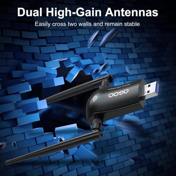 71lCNtsm3EL._AC_SL1500_.jpg Wireless WiFi Adapter for Desktop PC - QGOO AC1300Mbps USB 3.0 Network Dongle with 5dBi High Gain Dual Antennas, 2.4GHz/5GHz Dual Band for Laptop Computer Compatible Windows11/10/8