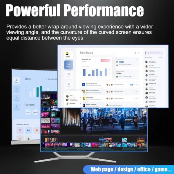 All-in-One Desktop Computer PC, 24" FHD Curved Display Monitor AMD R5 Quad-Core Processor, 8GB, 512GB SSD, Dual-Band Wi-Fi, Bluetooth, 4 USB, HDMI, VGA, Keyboard & Mouse for Home Study Office Gaming