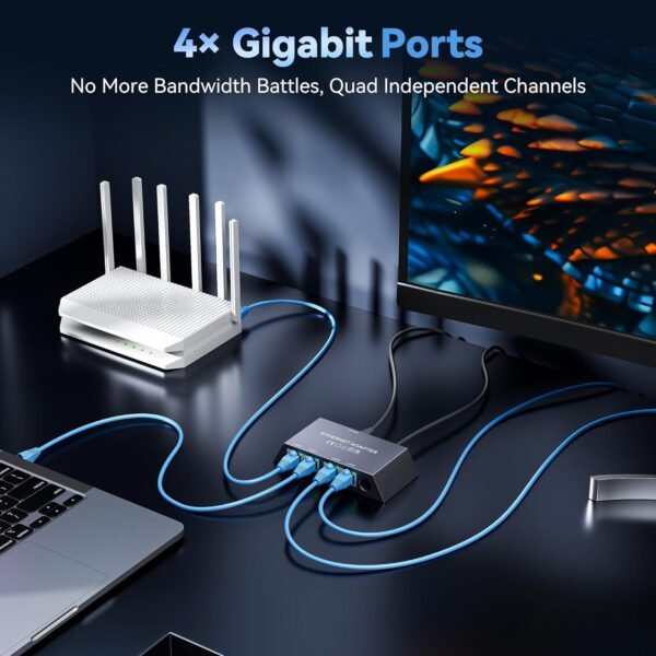 4 Ports Starlink Ethernet Adapter for Gen 3 and Starlink Mini, Connect 4 Wired Devices at Once Up to 1Gbps