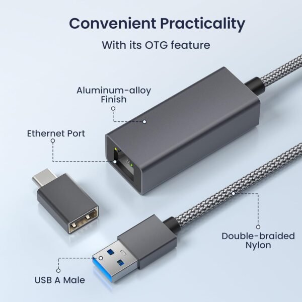 71u7q2EkufL._AC_SL1500_.jpg RUXELY USB 3.0 Gigabit Ethernet Adapter with USB-C Converter,1000Mbps RJ45 Connector,Wired LAN Network Adapter for Nintendo Switch,MacBook Air/Pro,Windows,MacOS,iPadOS,Tablets,Android,Linux,Laptop,PC