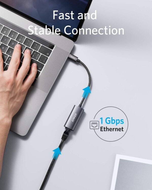 Anker USB C 3.0 to Ethernet Adapter, Portable 1-Gigabit Network Hub, 10/100/1000 Mbps, for MacBook Pro, iPad Pro 2019/2018, ChromeBook, XPS, Galaxy S9/S8, and More