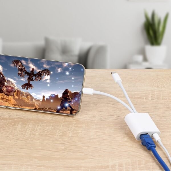 71ytwIKOML._AC_SL1500_.jpg Lightning and USB C to Ethernet Adapter,2 in 1 RJ45 Ethernet LAN Network Adapter with Charge Port Compatible with iPhone/iPad/iPod/Samsung and More,Supports 100Mbps Plug and Play