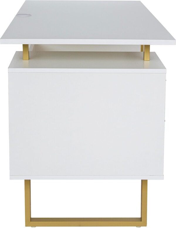 Techni Mobili Storage Drawers and Cabinet 51.25” W-Modern Office Large Floating Desktop Surface Desk, 23.6" D x 51.2" W x 29.8" H, White/Gold