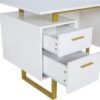 Techni Mobili Storage Drawers and Cabinet 51.25” W-Modern Office Large Floating Desktop Surface Desk, 23.6" D x 51.2" W x 29.8" H, White/Gold