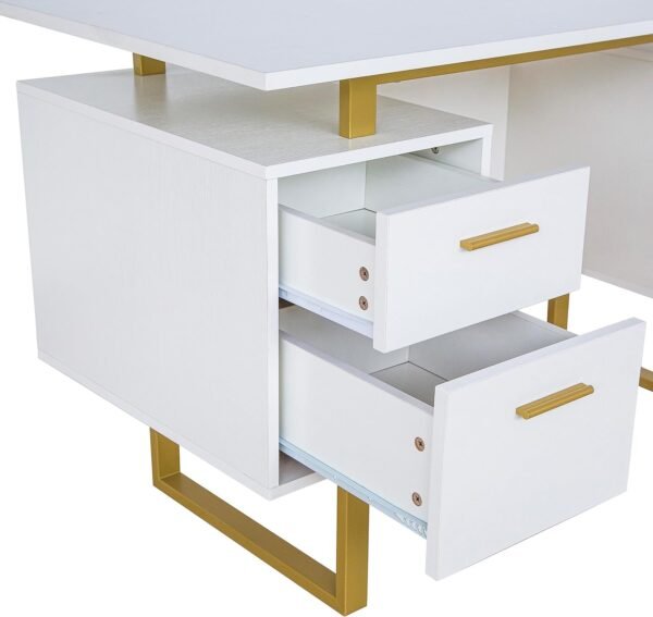 Techni Mobili Storage Drawers and Cabinet 51.25” W-Modern Office Large Floating Desktop Surface Desk, 23.6" D x 51.2" W x 29.8" H, White/Gold