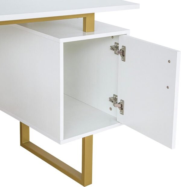 Techni Mobili Storage Drawers and Cabinet 51.25” W-Modern Office Large Floating Desktop Surface Desk, 23.6" D x 51.2" W x 29.8" H, White/Gold