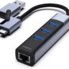 BENFEI 2in1 USB-C/USB 3.0 to Ethernet Adapter with 3*USB 3.0 Ports Compatible for iPhone 15 Series, MacBook Pro/Air 2023/2022/2021/2020/2019 and More